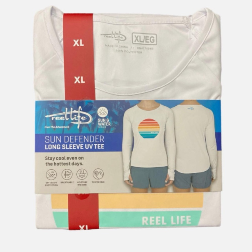 Reel Life Long Sleeve UV Tee, Sun Defender XL, White, NWT